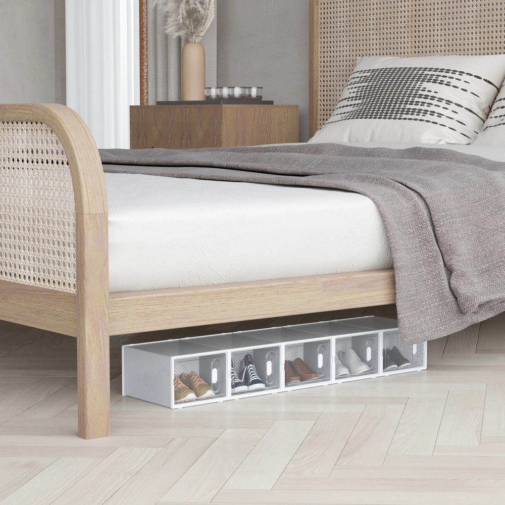 HOMCOM 8-częściowy regał na buty, stosowalne pudełka na buty do rozmiaru 46, drzwi magnetyczne, Plastik, 28 x 36 x 21 cm