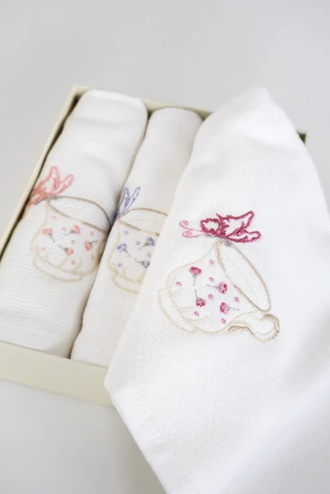 Ręczniki kuchenne TEA CUPS, 3 szt Biały Zestaw (3szt., 40x60 cm)