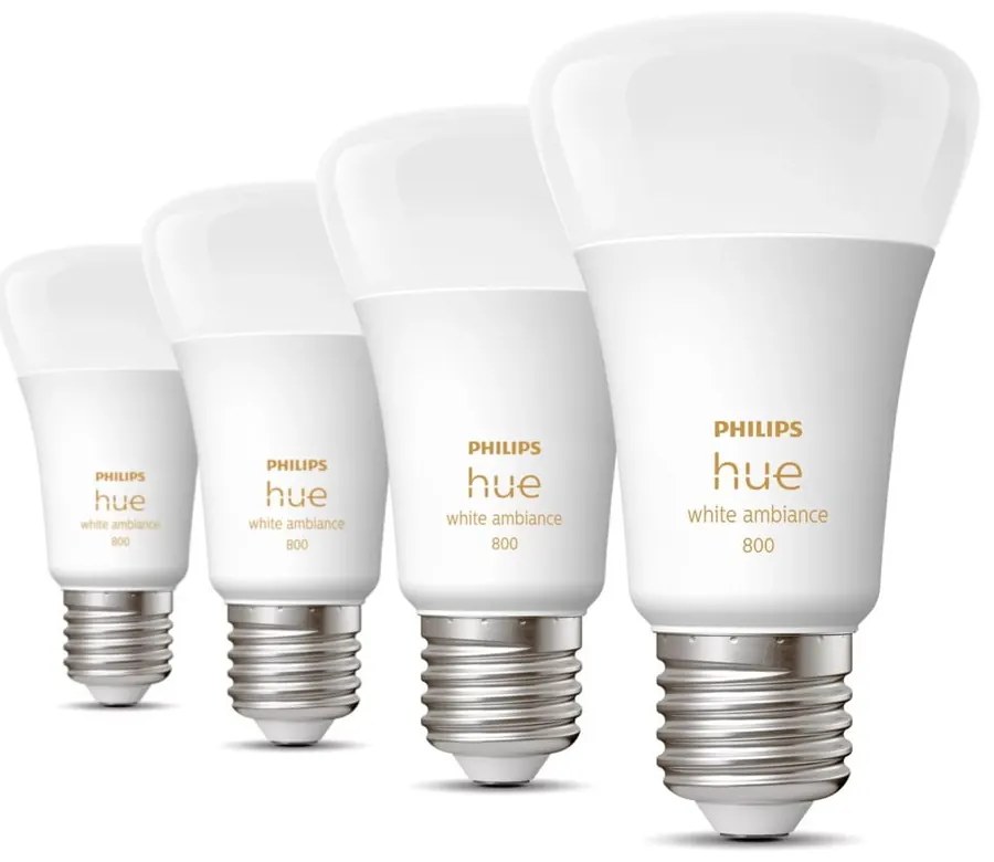 Inteligentne żarówki LED z gwintem E27, 9 W zestaw 4 szt. White ambiance – Philips Hue
