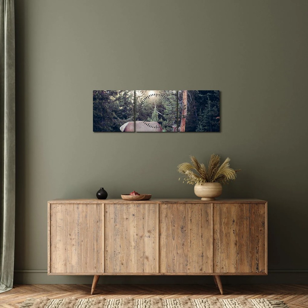 Obraz - Łoś na polanie (z zegarem) (90x30 cm)