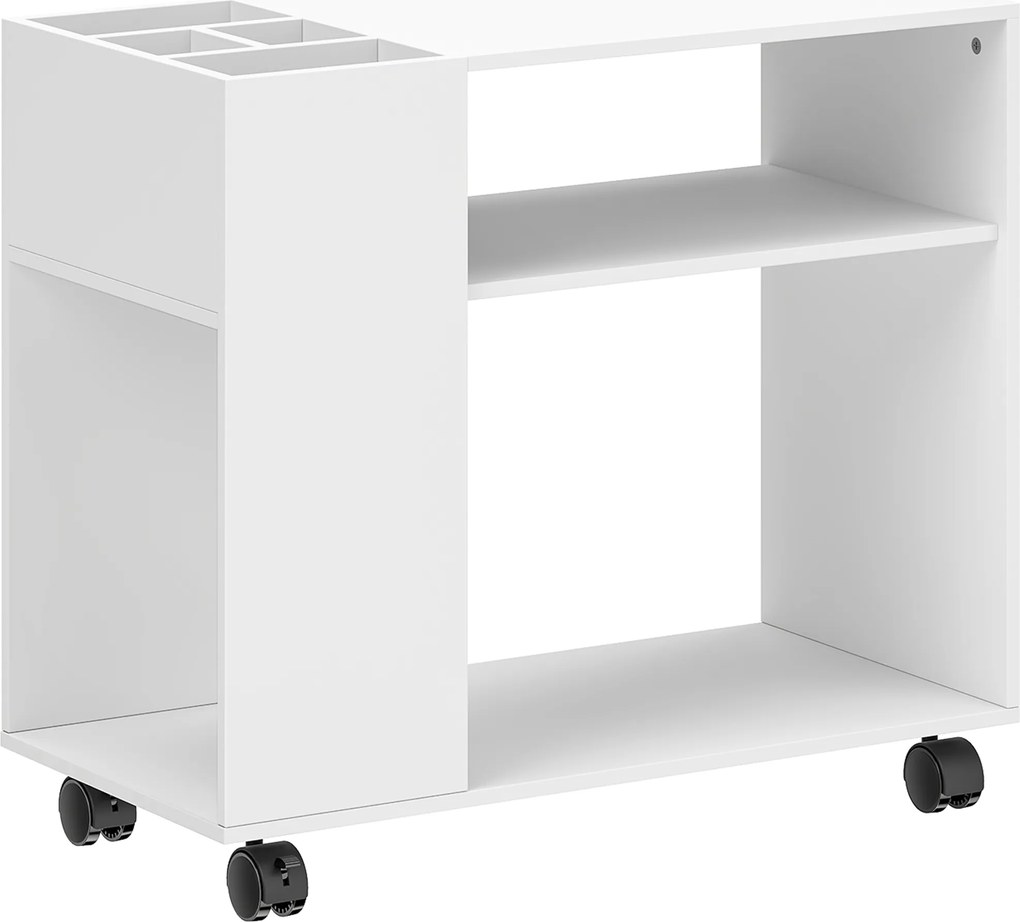 HOMCOM Stojak na drukarkę z podzieloną komorą, półkami do biura, 70 x 34 x 60 cm, biały | Aosom PL