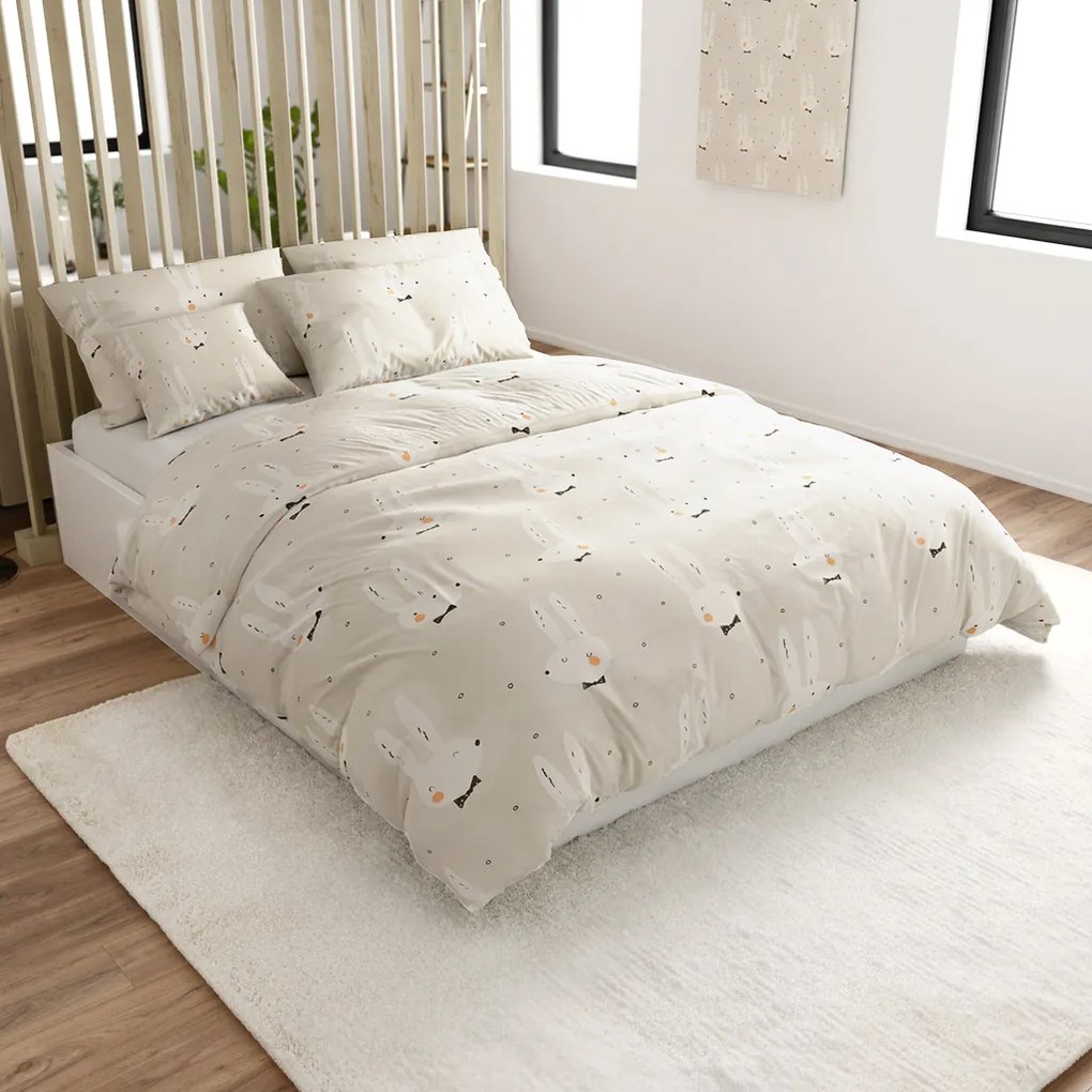 PrzytulneMieszkanie.pl PrzytulneMieszkanie.pl Pościel z mikrowłókna WHITE RABBIT, beżowa Rozmiar pościeli: 2 szt 70 x 90 cm | 200 x 220 cm