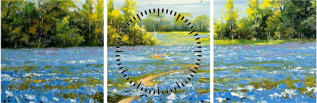 Obraz - Ścieżka w polu, obraz olejny (z zegarem) (90x30 cm)