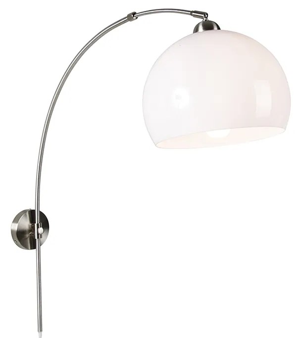 Retro lampa ścienna łukowa stalowa z białym regulowanym kloszem