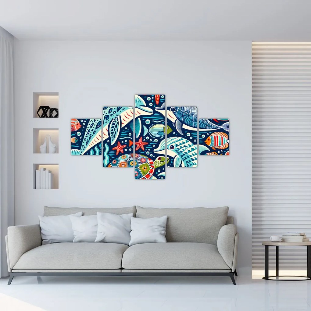 Obraz – Rysowane zwierzęta wodne (125x70 cm)
