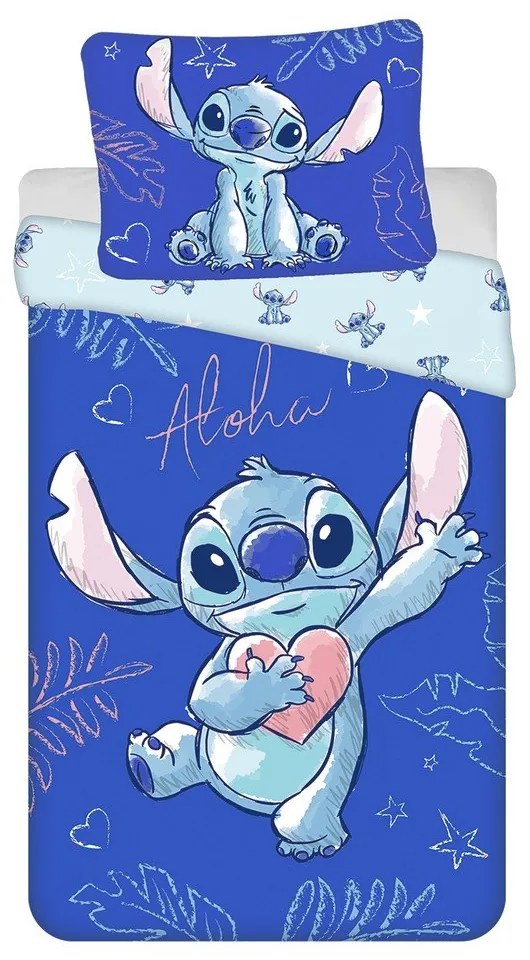Niebieska bawełniana pościel dziecięca jednoosobowa 140x200 cm Lilo &amp; Stitch "Aloha" – Jerry Fabrics