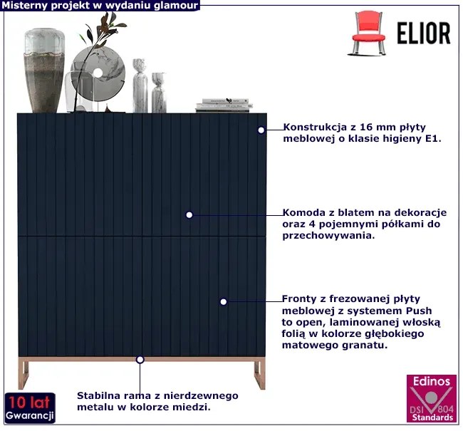 Granatowa komoda z lamelowym frontem E5-M85