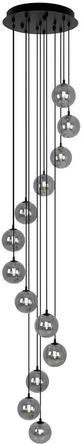 Długa grafitowa lampa z wiszącymi szklanymi kloszami W0-R44
