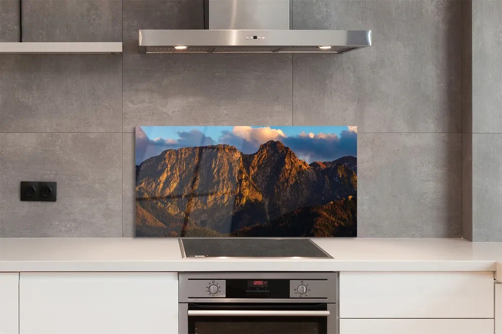 Szklany Panel Ognisty Zachód Słońca w Górach