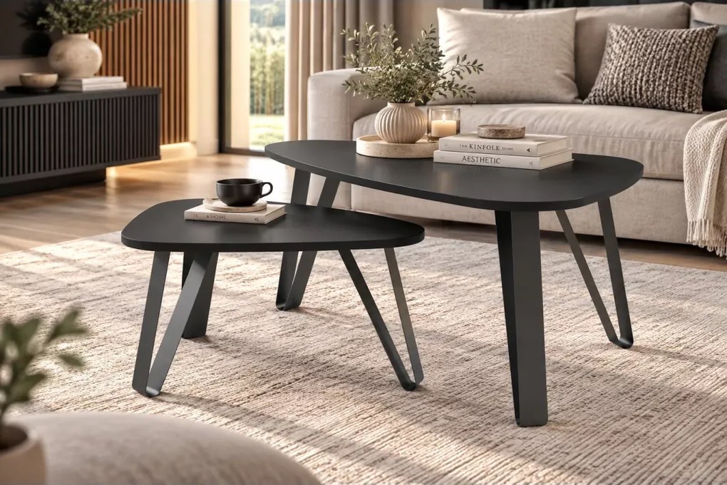 Zestaw stolików kawowych Navo – nowoczesny design, wiele kolorów blatu i stali do wyboru