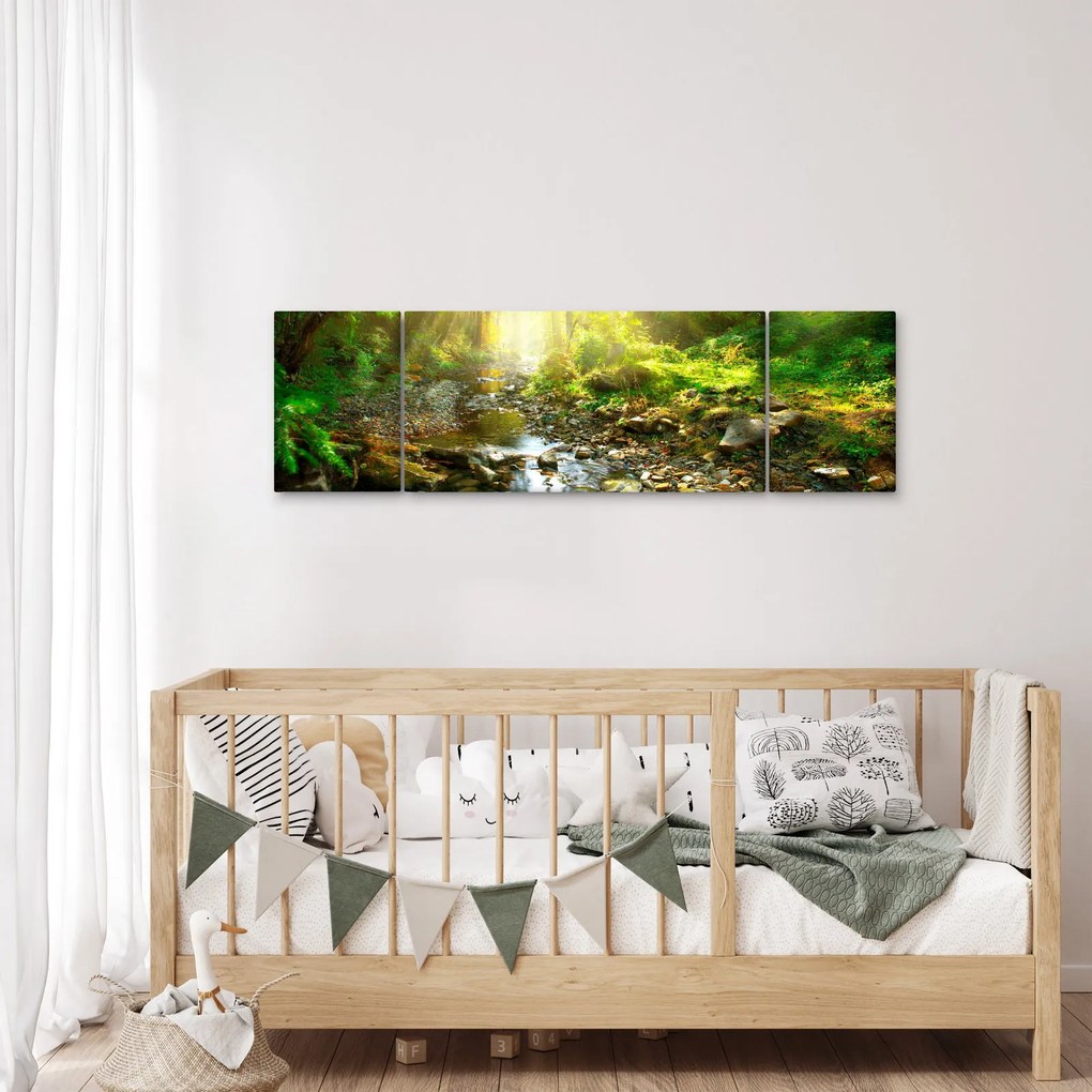 Obraz rzeki w zielonym lesie (170x50 cm)