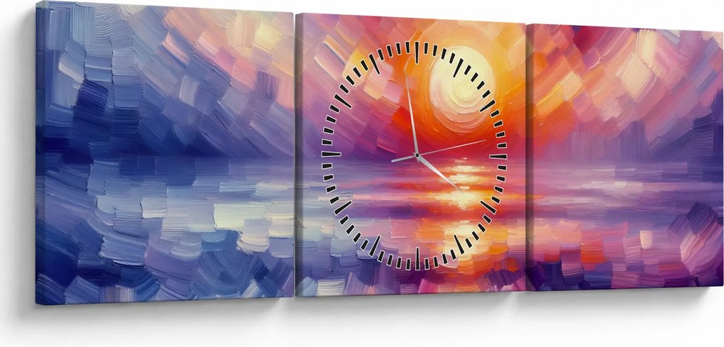 Obraz - Kolorowy artystyczny zachód słońca (z zegarem) (90x30 cm)