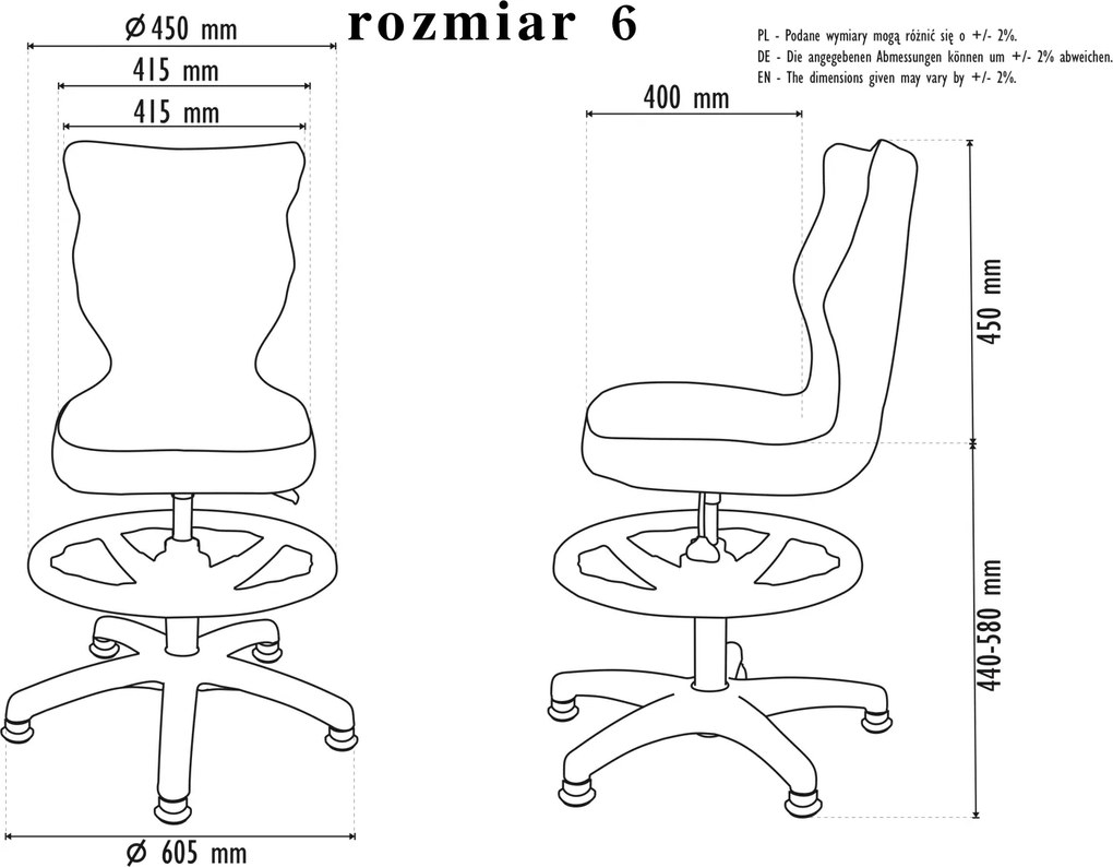 Krzesło szkolne z podnóżkiem Twist WK+P bez podłokietników rozmiar 4-6, podstawa biała