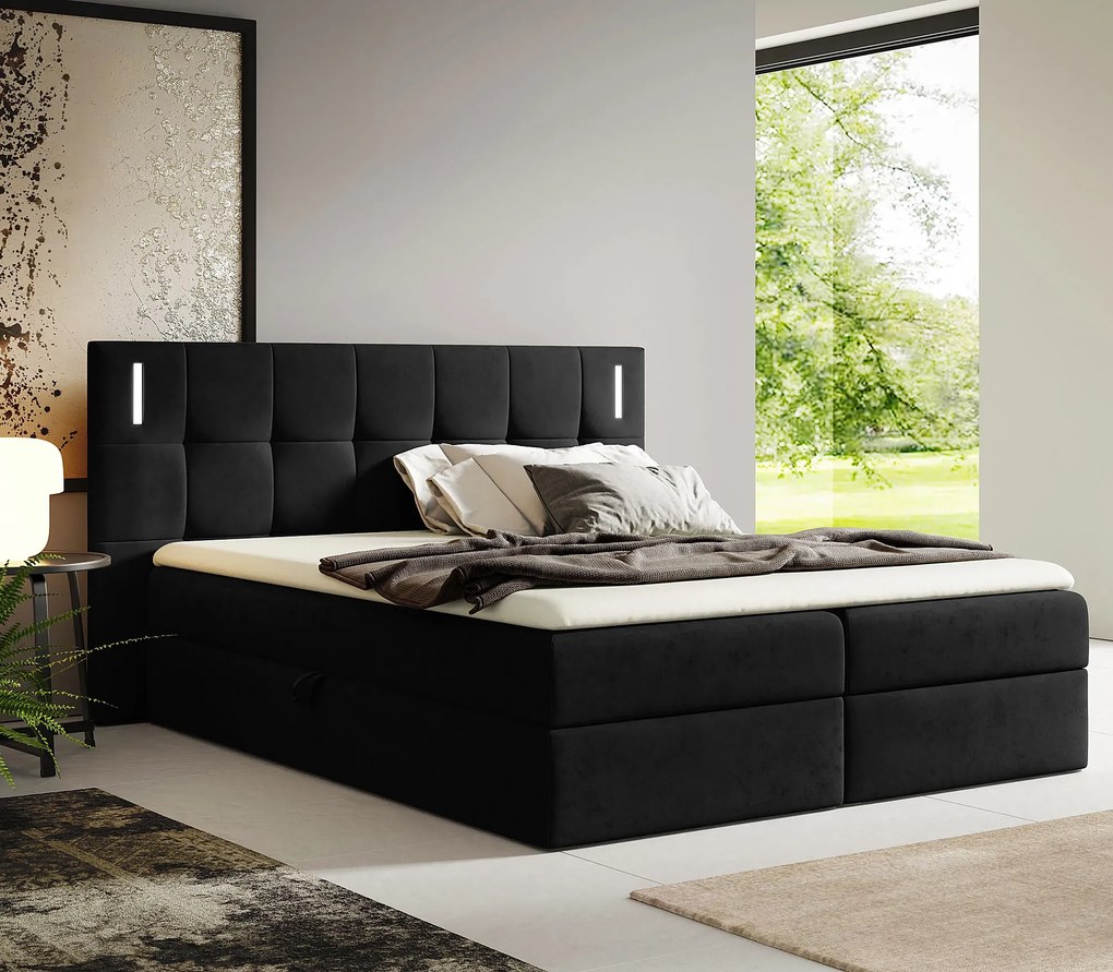 Czarne łóżko kontynentalne z pojemnikami 5 rozmiarówc P0-G23