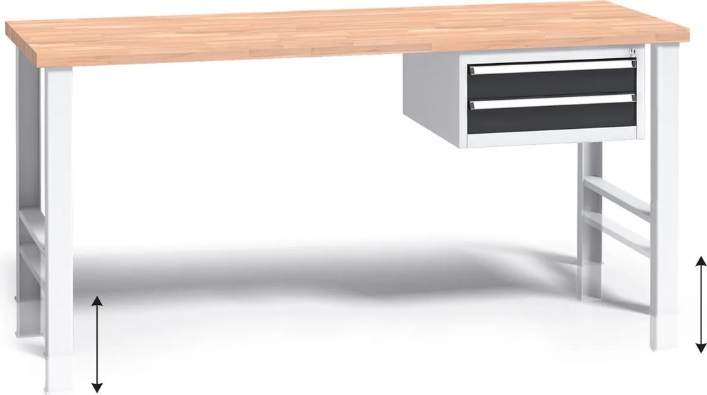 Stół warsztatowy z regulacją wysokości G3, 1700 x 685 x 840-1050 mm, 1x 2 szufladowy kontener, grafitowy