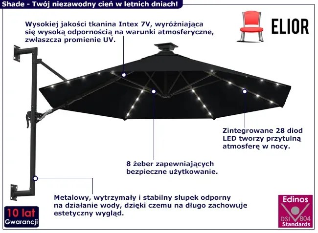 Czarny okrągły parasol wiszący - Waren
