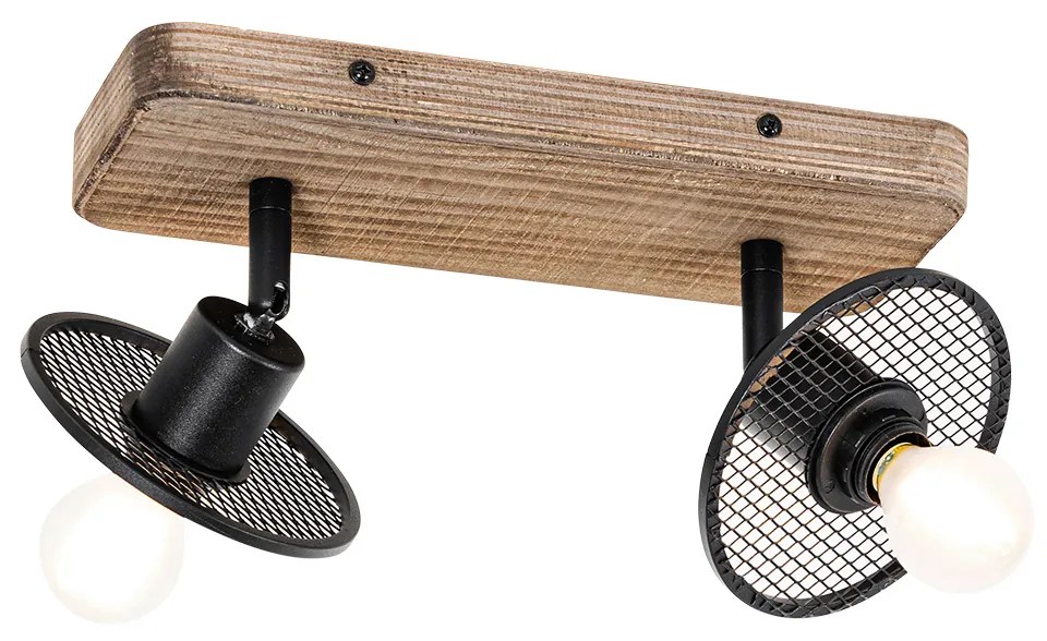 Industrialny reflektor sufitowy czarny z drewnem 2-światła - Jasmine