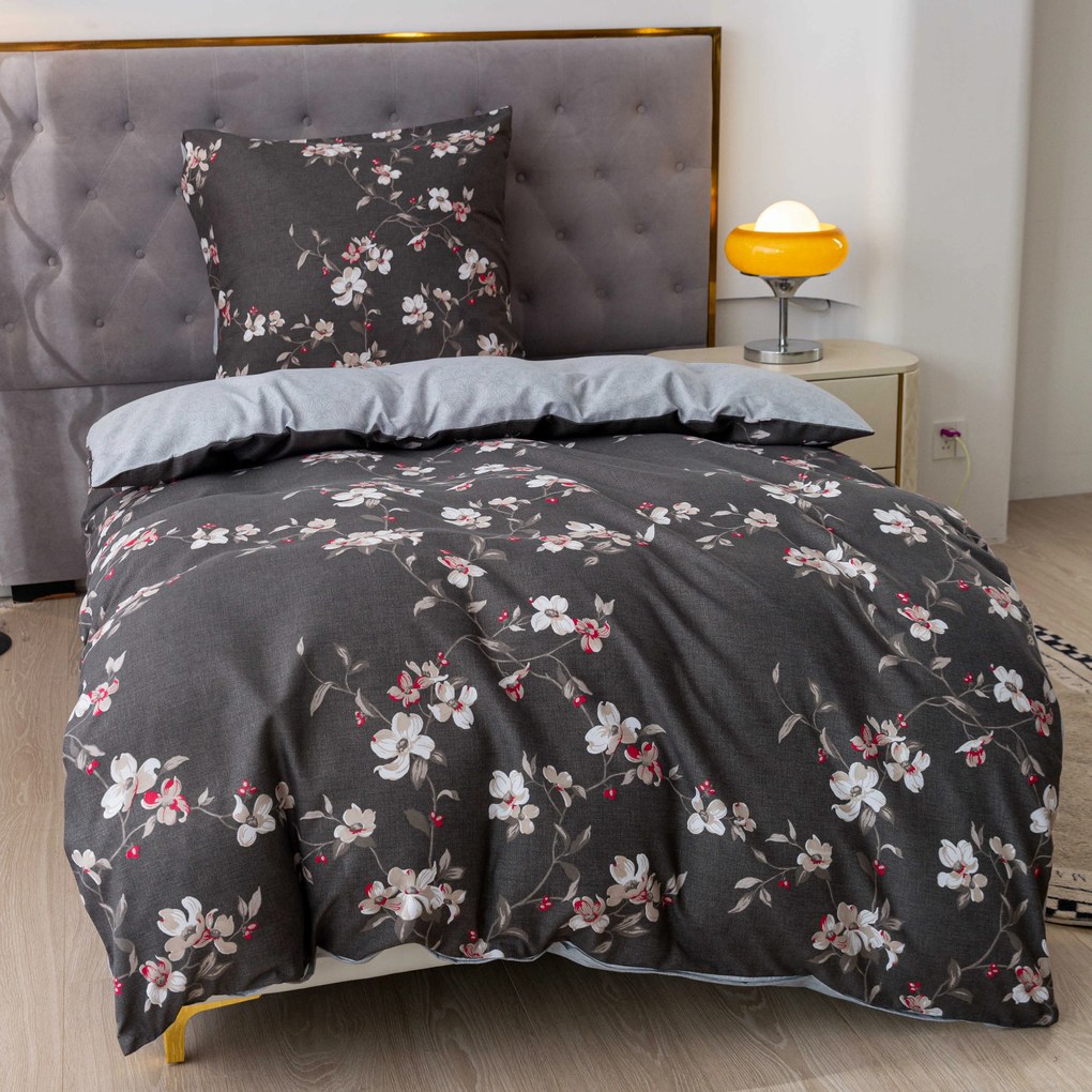 PrzytulneMieszkanie.pl PrzytulneMieszkanie.pl Pościel flanelowa BLOSSOM szara Rozmiar pościeli: 70 x 90 cm | 140 x 200 cm