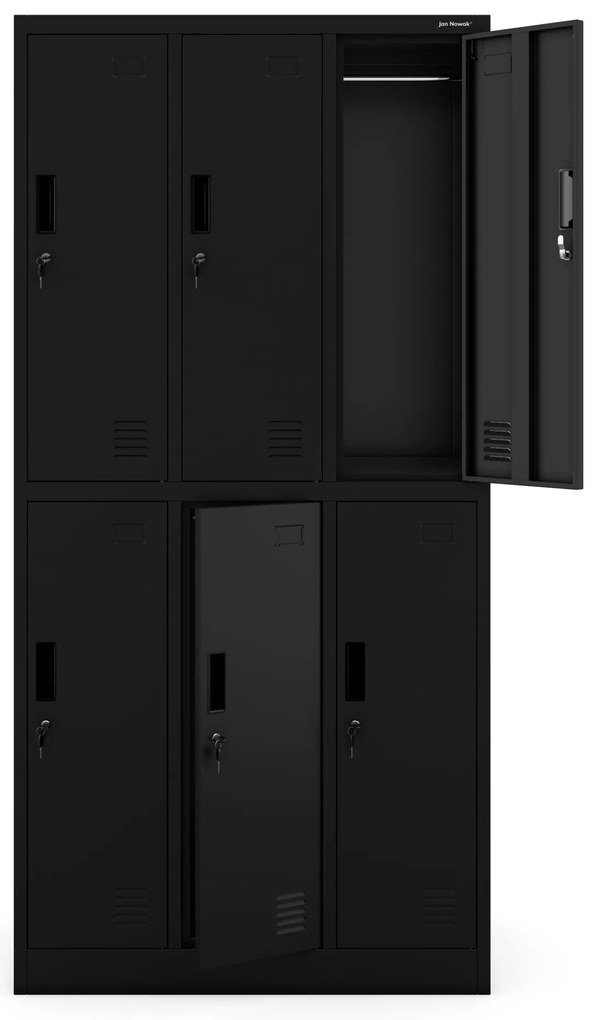 Szafka socjalna ubraniowa BHP czarna: 6-drzwiowa IGOR, 900 x 1850 x 450 mm
