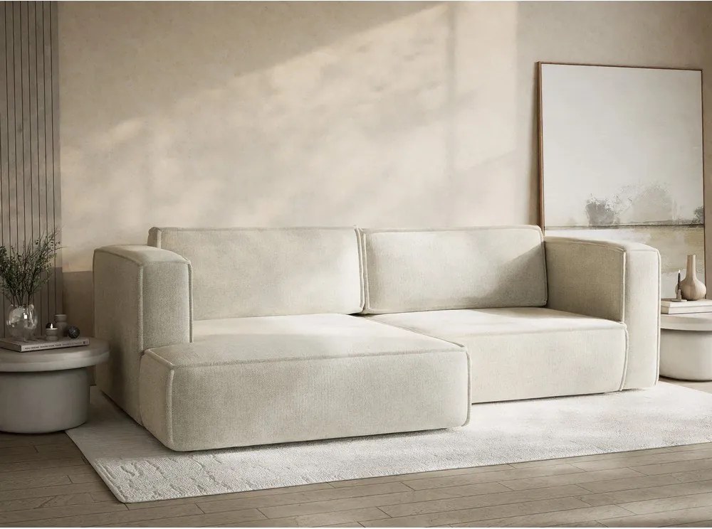 Kremowy rozkładany/ze schowkiem narożnik z tkaniny szenilowej (lewostronny/z szezlongiem) Velto – Maison de Rêve