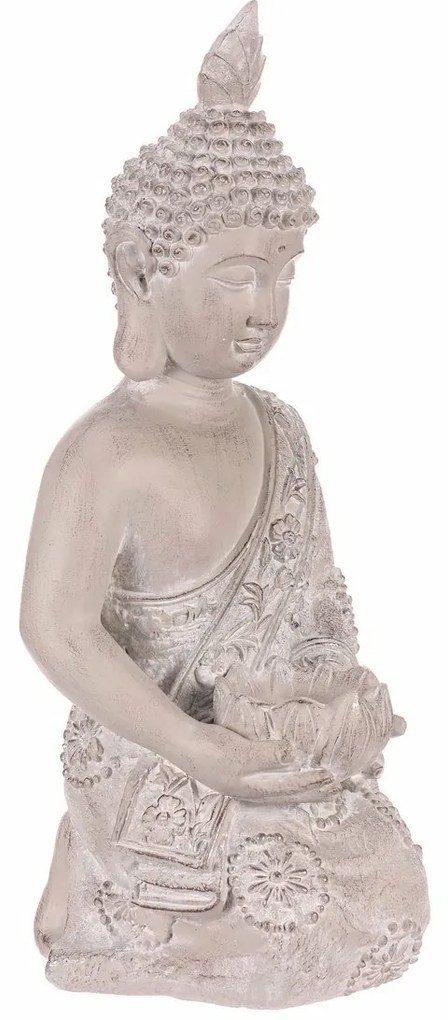 Dekoracja statuetka klęczący Budda, szara,poliresina, 25 x 24 x 57 cm