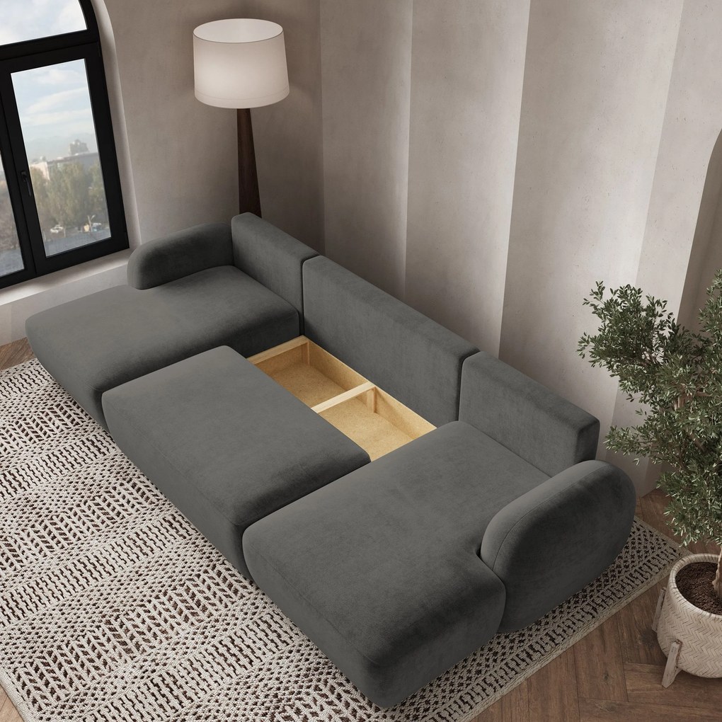 Masseno Narożnik SAVONA z funkcją spania i pojemnikiem na pościel Narozniki U, Rozkładana sofa - Szary, KRONOS 15