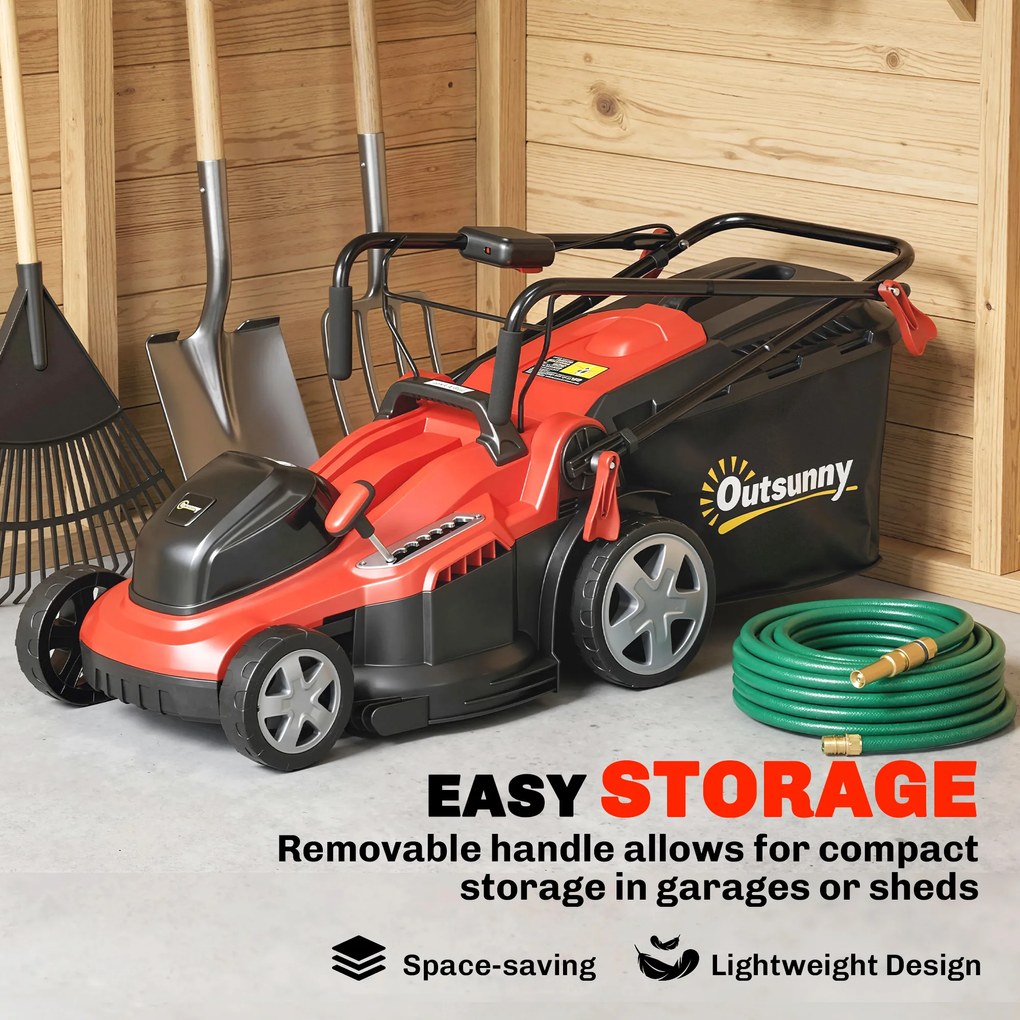 Outsunny Elektryczna Kosiarka 800 W z szerokością cięcia 40 cm, pojemnik na trawę 45 l, wskaźnik akumulatora, ochrona przed przeciążeniem, 7 wysokości cięcia | Aosom PL