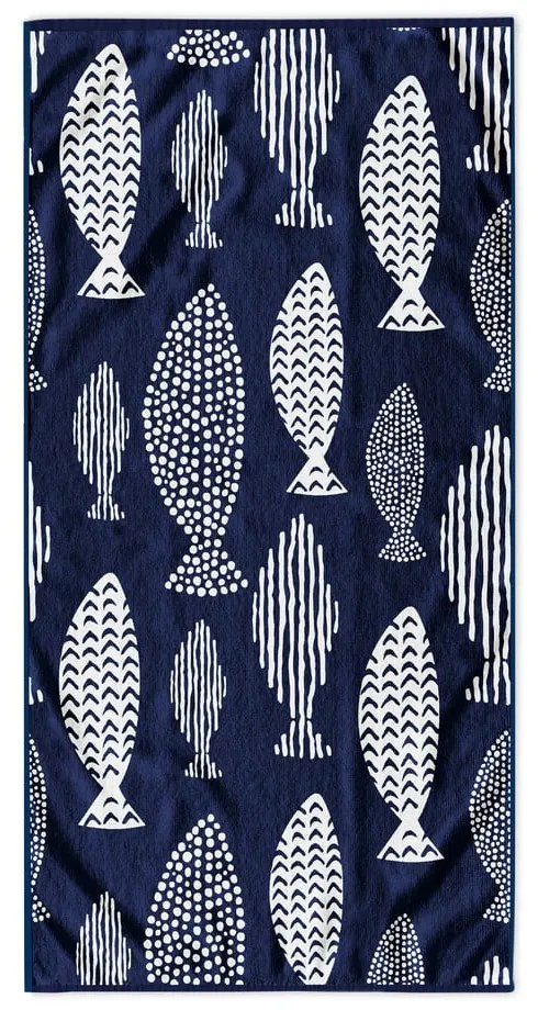 Ciemnoniebieski ręcznik plażowy 90x180 cm Fish – DecoKing