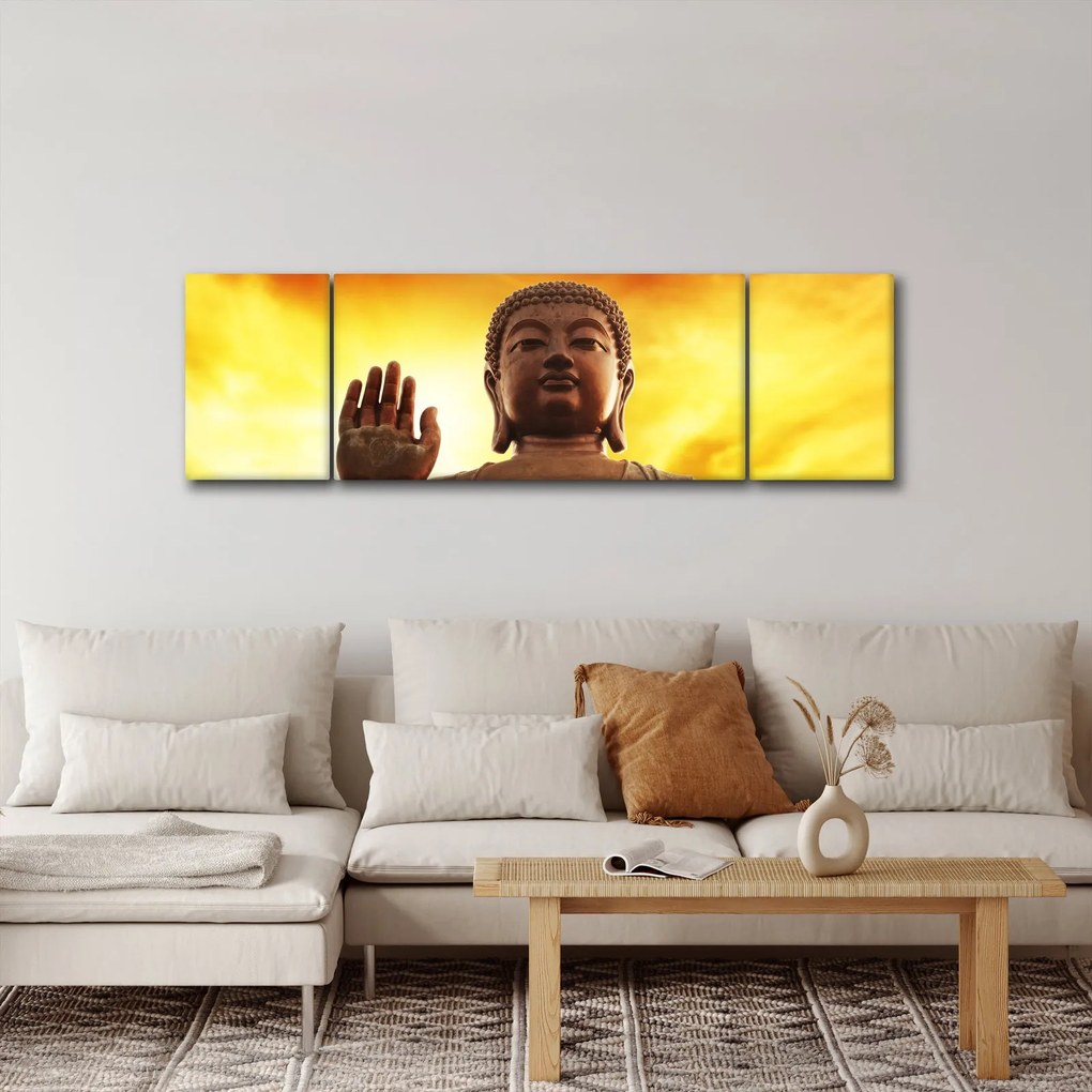 Obraz - Budda z czerwonym i żółtym tłem (170x50 cm)
