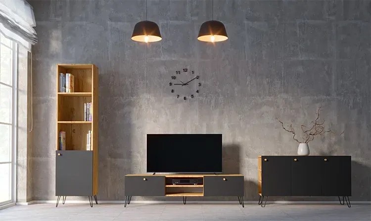 Komoda w stylu loft z półkami dąb craft + czarny - Zorina 5X
