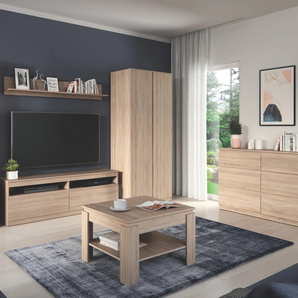 Ława Kwadratowa z Półką do Salonu MIRLO 67,5 cm Dąb sonoma Nowoczesna