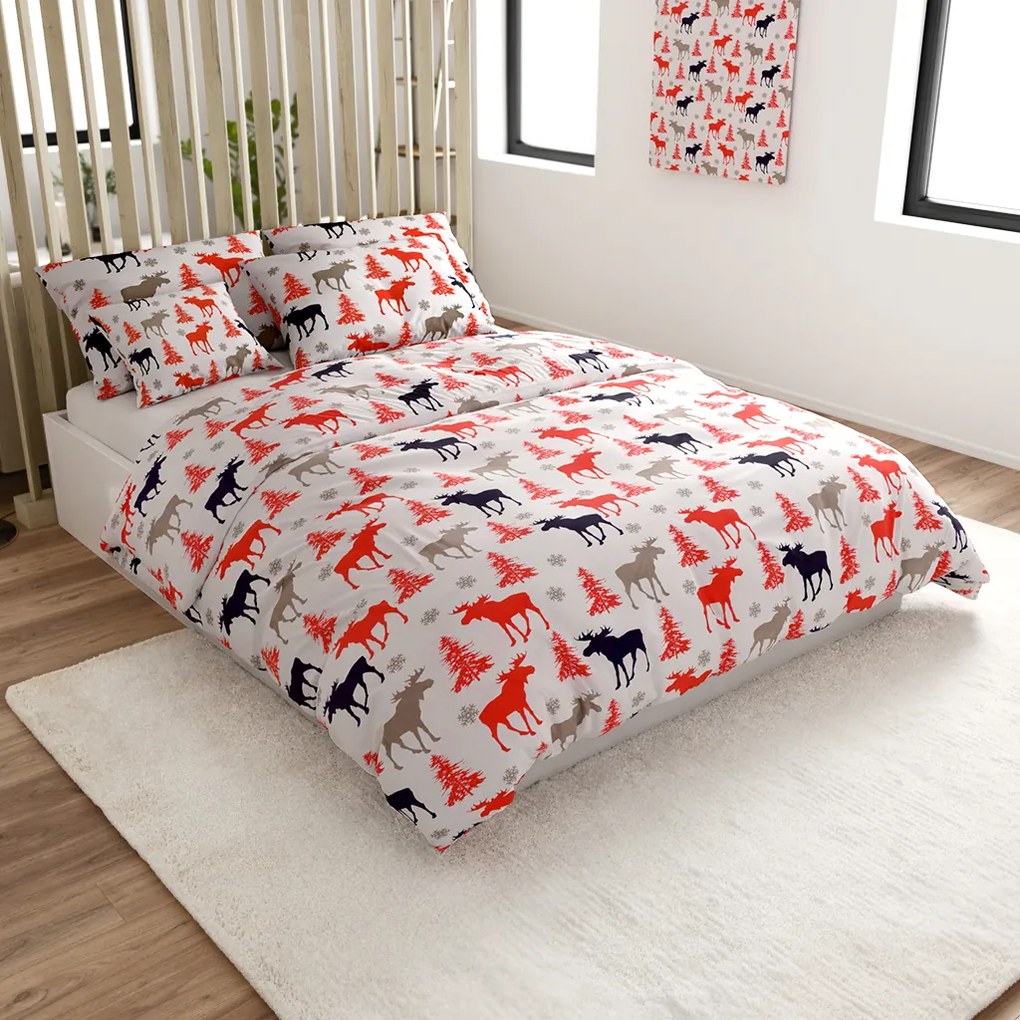 PrzytulneMieszkanie.pl PrzytulneMieszkanie.pl Pościel bawełniana CHRISTMAS MOOSE, biała Rozmiar pościeli: 2 szt 70 x 90 cm | 200 x 220 cm