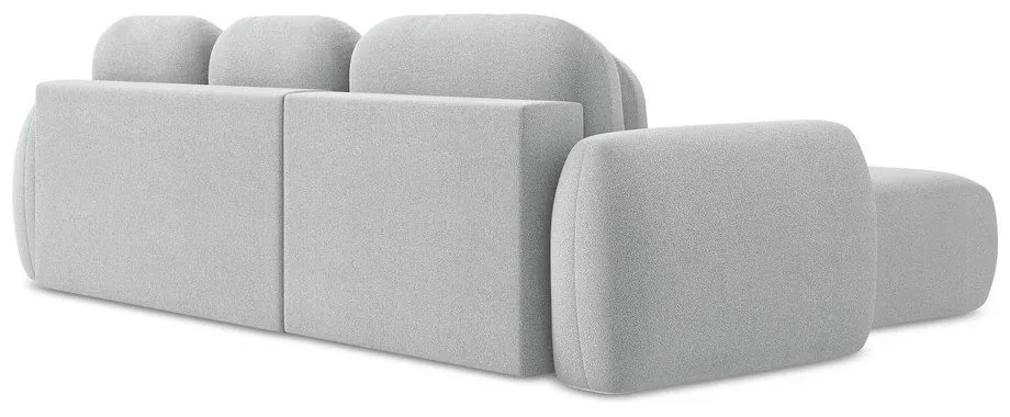 Jasnoszary rozkładany narożnik z materiału bouclé ze schowkiem (lewostronny/z szezlongiem) Pele – Makamii