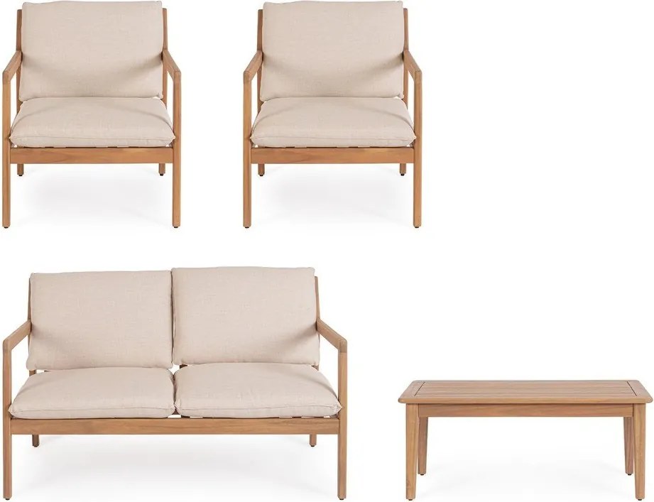 Zestaw mebli ogrodowych z litego drewna akacjowego w naturalnym kolorze dla 4 osób Danubio – Bizzotto