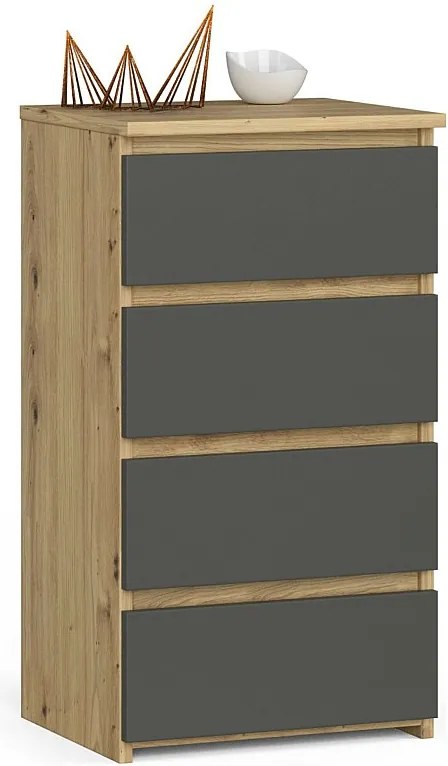 Komoda AKORD CL4 Dąb Artisan 40 cm 4 szuflady kolor Grafit Szary mat 40x35x74 cm