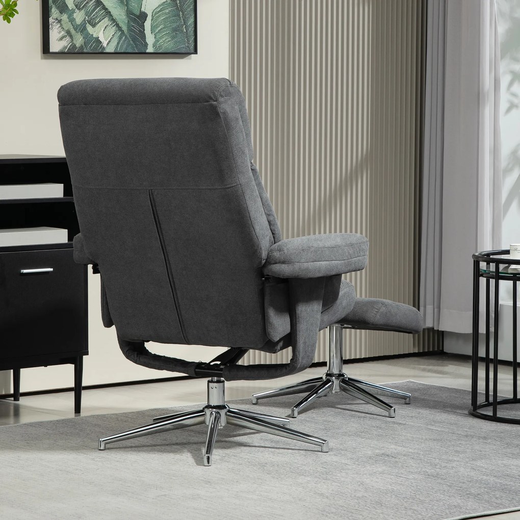 HOMCOM Fotel relax z podnóżkiem, regulowane oparcie, wykończenie aksamitem, do 150 kg, Antracyt