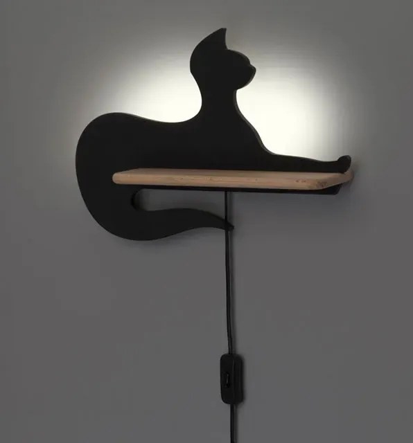 Czarny w kształcie kinkiet dziecięcy kota C5-L36