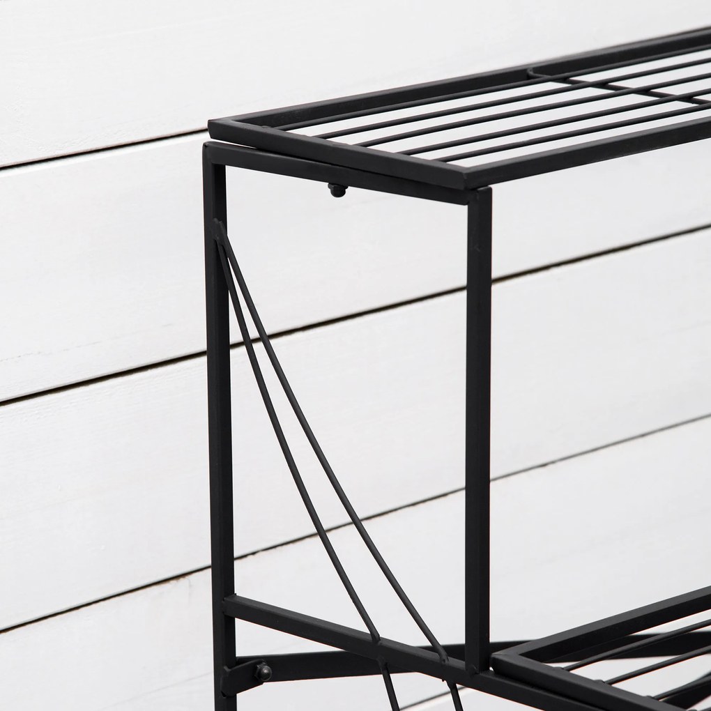 Outsunny Regał na kwiaty 3-poziomy Metalowy stojak na rośliny Do wnętrz i ogrodu Czarny 95x63x72cm | Aosom PL