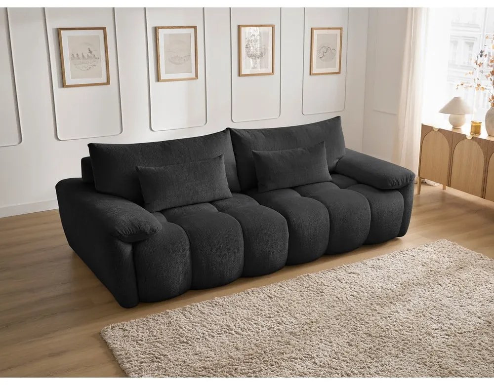 Czarna sofa z tkaniny szenilowej 264 cm Ivane – Bobochic Paris