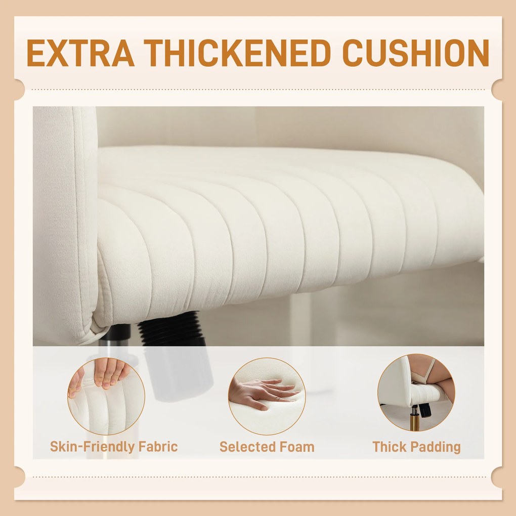 HOMCOM Krzesło Biurowe na Kółkach z Obiciem w Aksamit, Regulacja Wysokości, Funkcja Bujania, Kremowy