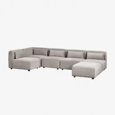 Narożna Kanapa Modułowa 5-częściowa Z Pufą Fogler Sztruksu Szary Kret - Sklum