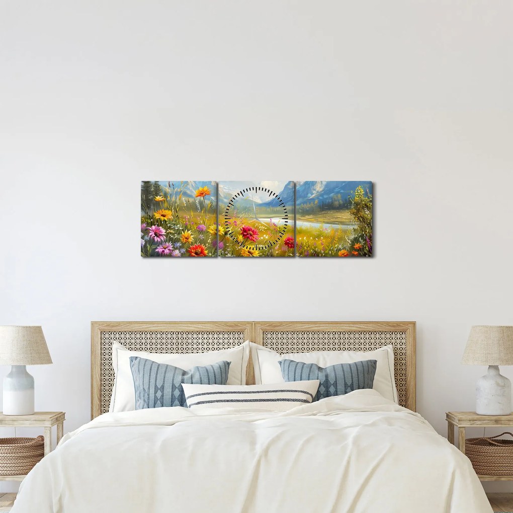 Obraz - Malowany krajobraz (z zegarem) (90x30 cm)