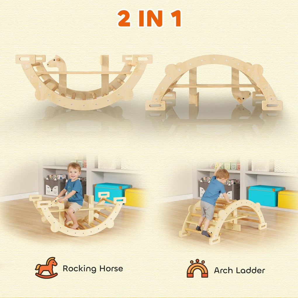 AIYAPLAY Montessori drabinka wspinaczkowa do domu, 2 w 1 łuk z drewna, dla dzieci 2-4 lata, 110x52x45 cm, drewno naturalne