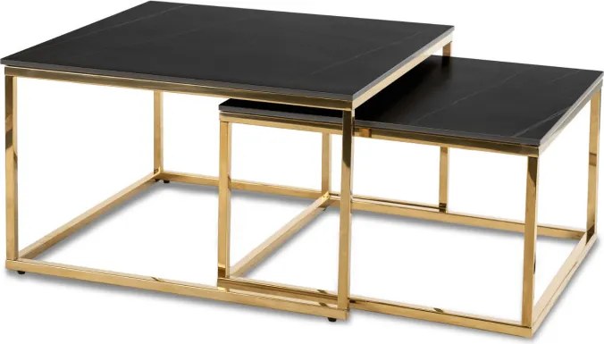 Zestaw Stolików Kawowych TENOR Czarny Marmur/Złoty do Salonu Glamour