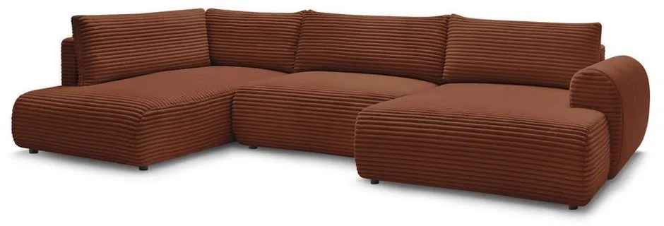 Ceglasty sztruksowy rozkładany/ze schowkiem narożnik (lewostronny/w kształcie litery U) Lucien – Bobochic Paris