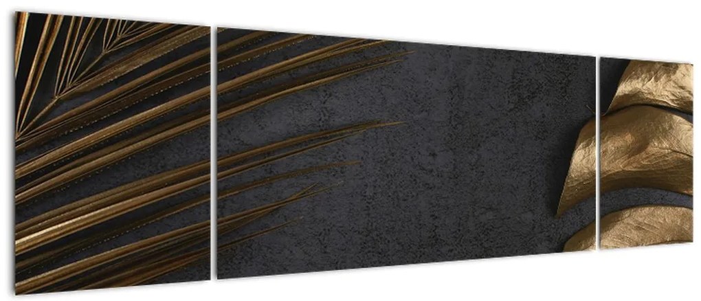 Obraz ze złotymi liśćmi (170x50 cm)
