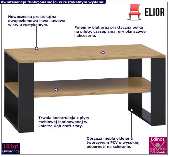 Prostokątna ława kawowa z półką - Luso 5X