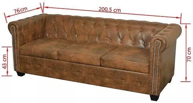 3-osobowa brązowa sofa w stylu Chesterfield - Charlotte 3Q