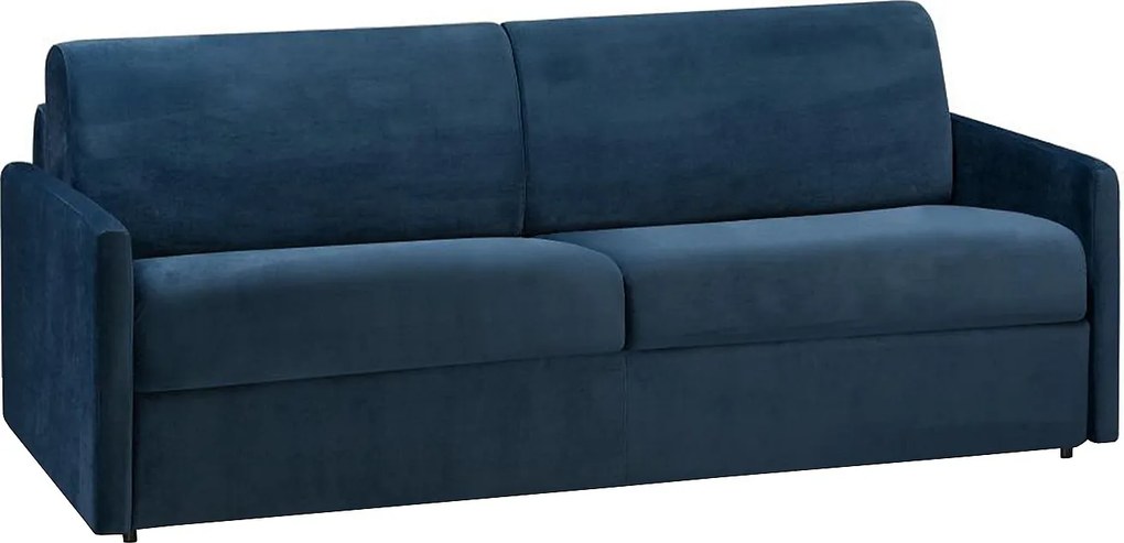 Kanapa 4-osobowa rozkładana typu express z granatowego weluru z siedziskiem z pianki z pamięcią kształtu - Powierzchnia 160 cm - Materac 22 cm z siedziskiem z pianki z pamięcią kształtu CALIFE