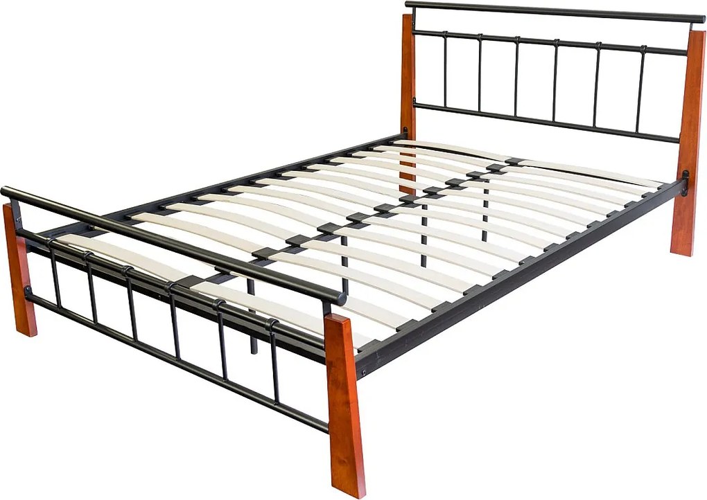 Metalowe łóżko 160x200 cm, czarno-brązowe, model 5072